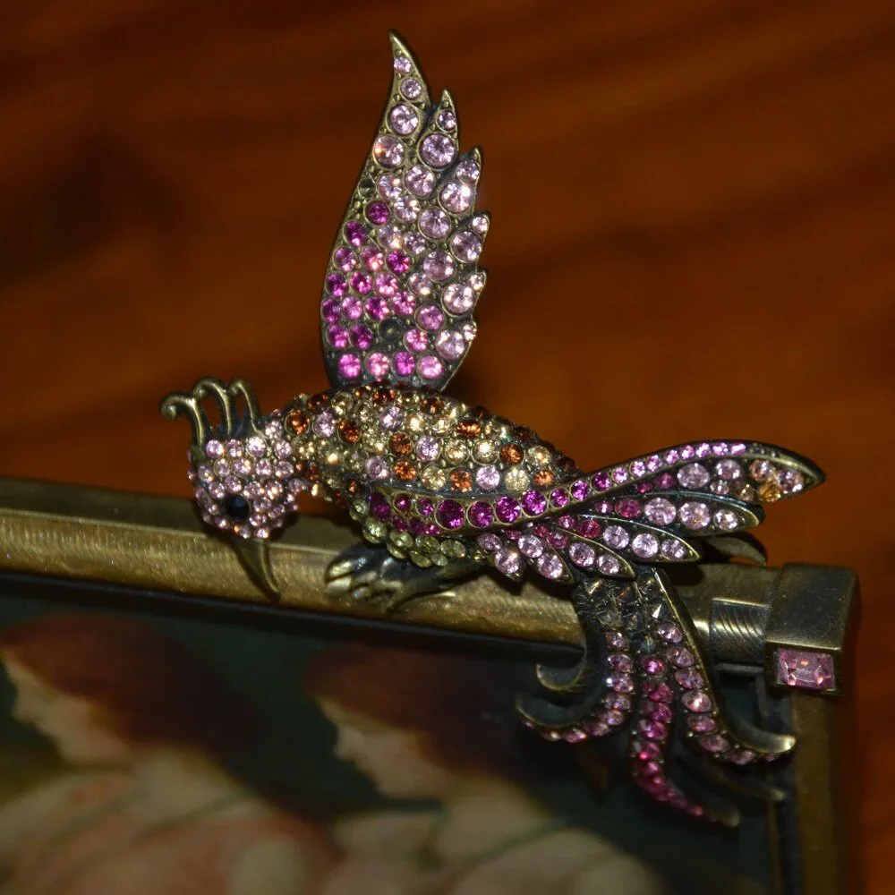 RARE JAY STRONGWATER PINK LYREBIRD PHOENIX BIRD PHEASANT ENAMEL CRYSTAL FRAME